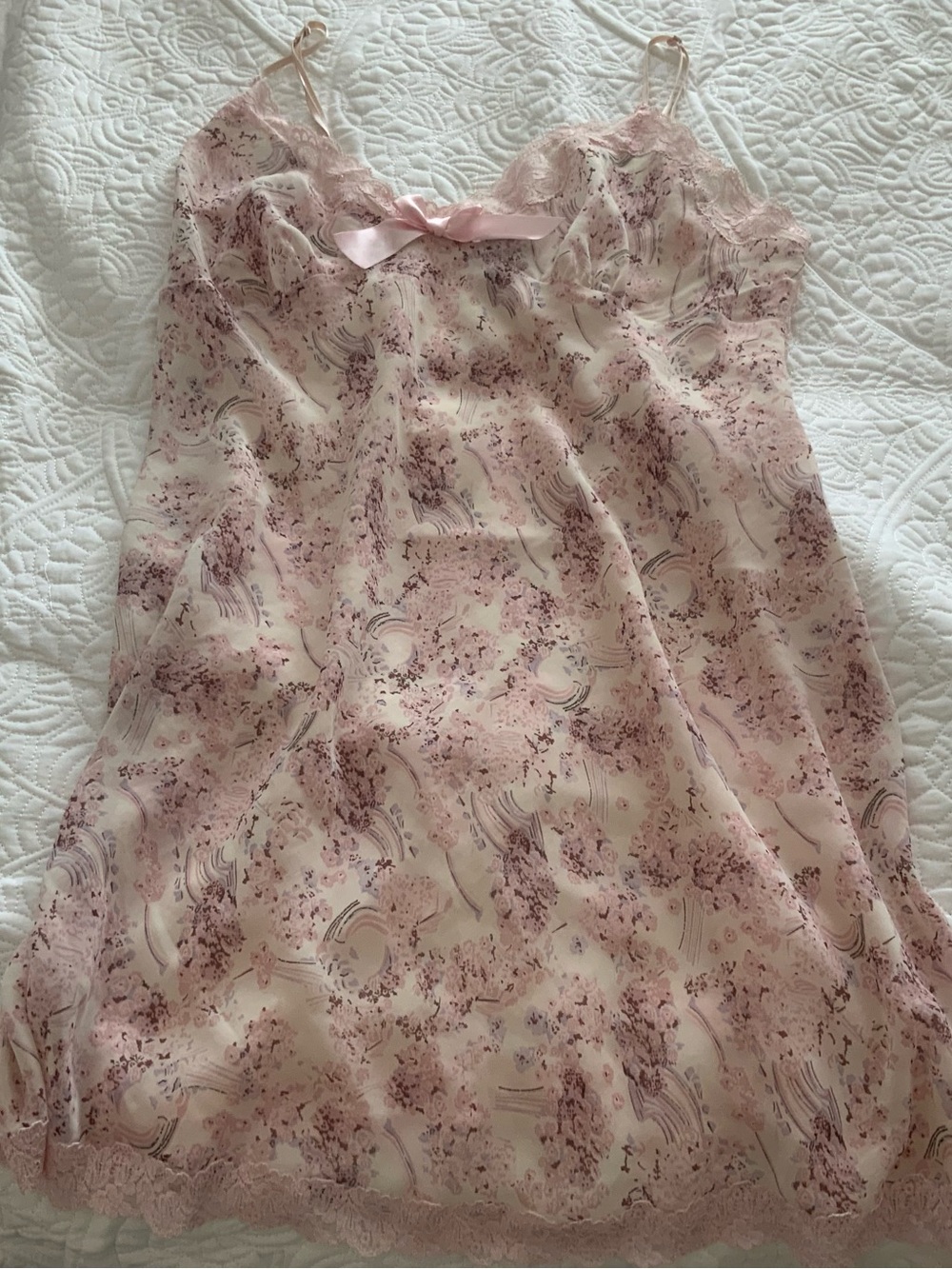 La SENZA Pale Pink Floral Lace-Trim Slip with Satin Bow - Picture 4 of 5